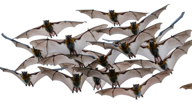 Flock of bats flying with wings spread