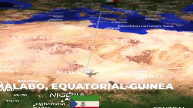 Flight From Rome ITALY to Malabo EQUATORIAL GUINEA with flag pins