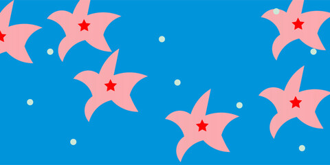 Fototapeta premium Playful Pink Starfish Pattern on Bright Blue Background — Tropical Seamless Marine Design for Kids