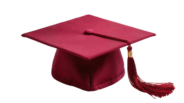 Maroon graduation cap with gold tassel