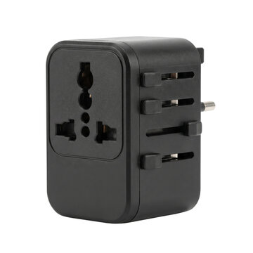 Black Power Adapter with Multiple International Outlets for Travel and Charging