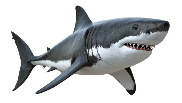 Great white shark with open mouth and sharp teeth