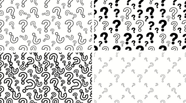 Set of seamless patterns with hand drawn question marks.