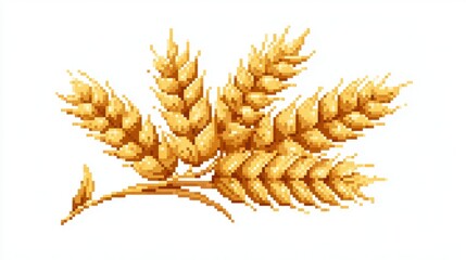 Obraz premium Pixel art wheat ears on white background in warm golden tones