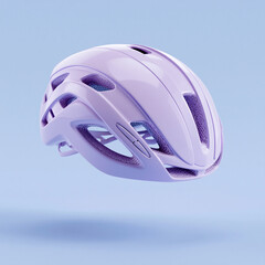 Fototapeta premium a modern pastel lavender cycling helmet in a clean studio environment, designed with aerodynamic form and lightweight protective structure, emphasizing safety and innovation for urban and sport