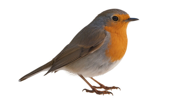 European Robin bird with orange breast and grey wings