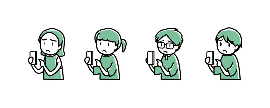 困った顔でスマートフォンを操作している人