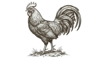 Majestic rooster standing on grass in vintage hand drawn style © Dudung