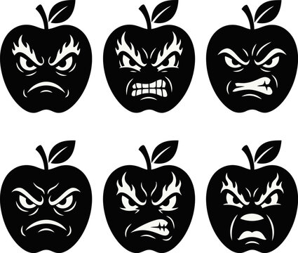 Furious flaming apple monsters set silhouette vector illustration