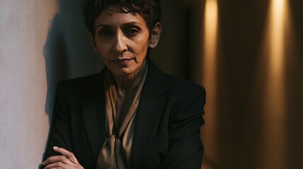 Fototapeta premium AI Job Anxiety Middle Aged South Asian Woman Steady