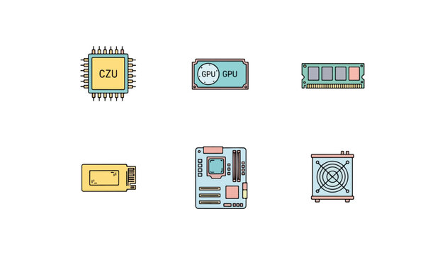 Computer hardware components illustrations