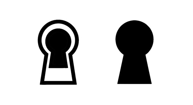 Minimal black silhouette icon, simple flat vector, bold black shape, no, no shading set of two keyhole icons on a, flat icon style