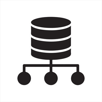 Solid Database Server Icon - Data Network Connection and Cloud Storage Vector

