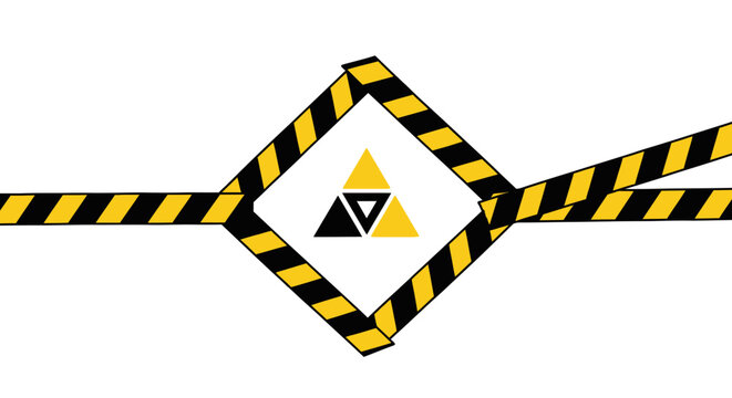 Yellow and black caution tape diamond with warning symbol