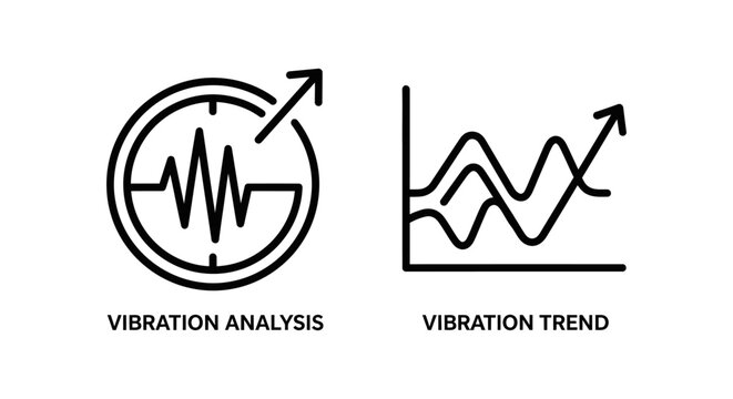 Vibration analysis and trend chart icons for engineering diagnostics with vibration analysis engineering diagnostic measurement frequency oscillation technical mechanical industry