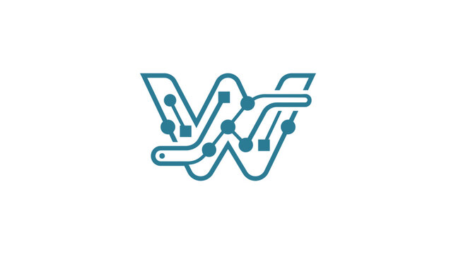 A stylized blue logo on white background.