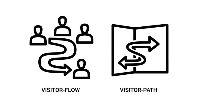 Visitor flow and visitor path user experience navigation icons with navigation experience marketing movement direction customer abstract strategy interaction behavior analytics