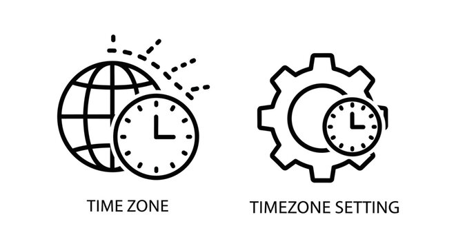 Time zone and timezone setting global clock linear icons with settings international schedule business adjustment configuration mechanism precision software interface timezone