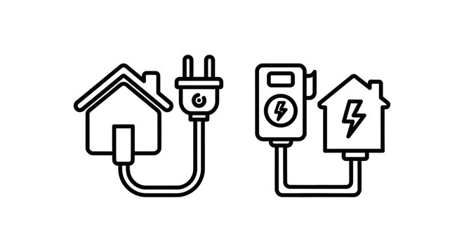 Electric power plug and home energy charging station icon set with electric charging electricity sustainable technology infrastructure minimalist environment electrical connection