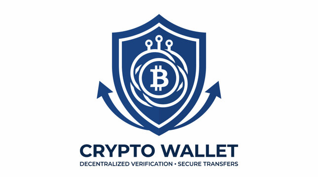 Crypto wallet logo with shield and bitcoin symbol.