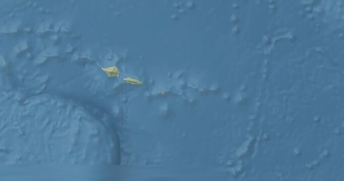 American Samoa on Globe. Zoom into the country with Earth spinning on dark background. Physical world map with American Samoa and label on it. Country view animation.
