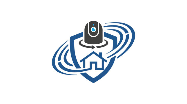 Security system logo with shield and house.