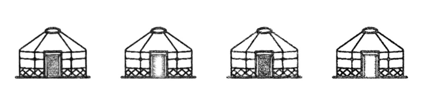 Sketch black and white yurt icon design set