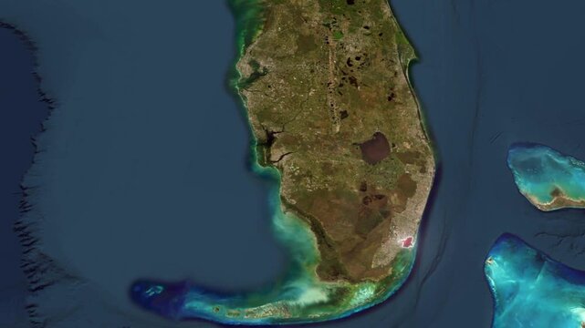 Miami Florida City Highlighted Red Aerial Satellite Map 3D Visualization