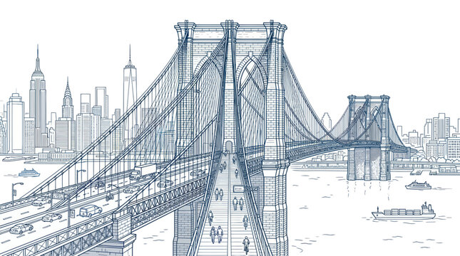 Brooklyn Bridge Suspension Structure Architecture.