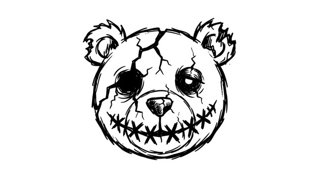 Creepy Teddy Bear Face Illustration.