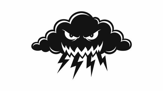 Angry storm cloud with lightning bolts.