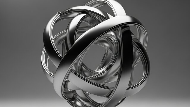 Abstract Interlocking Metallic Rings 3D Render