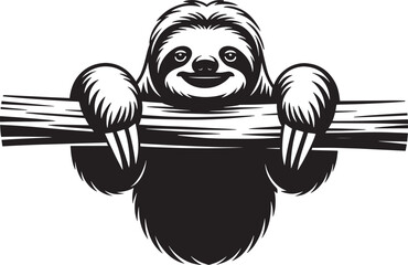 Obraz premium Happy sloth hanging on branch cute jungle animal smiling in sketch style for natural themes.