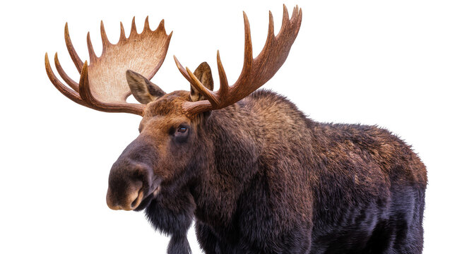 Majestic bull moose with large antlers, close-up portrait