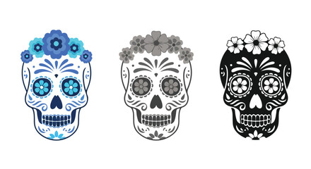 Obraz premium Colorful decorative sugar skulls for Dia de los Muertos celebration with vibrant floral patterns and intricate designs