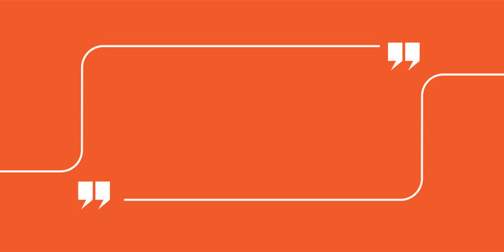 Minimalist quotation box frame with white continuous line and speech marks on orange background