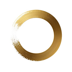 Obraz premium ひと筆で描いた円相（禅サークル） 金色の太筆墨絵ブラシストローク 背景透過PNG素材
