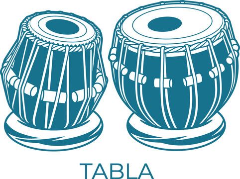 Indian tabla drums, traditional musical instrument, line drawing vector art illustration.