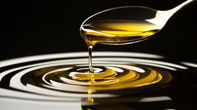 anointing. Silver spoon dripping olive oil onto water, creating concentric rings. STEM education sheets, lab safety posters, designed for STEM education and laboratory safety posters.