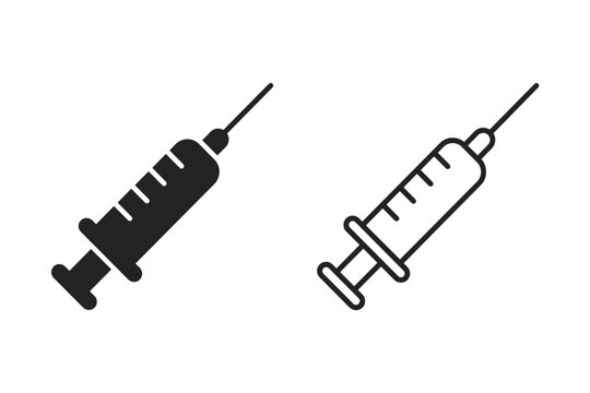 Two syringe icons, one solid black and one outline, on a white background