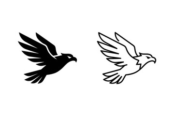 Fototapeta premium Silhouette and outline of a soaring eagle in flight, symbolizing freedom and power