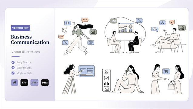 Business communication vector illustrations for marketing and teamwork