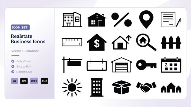 Real estate business icons set for property and housing concepts