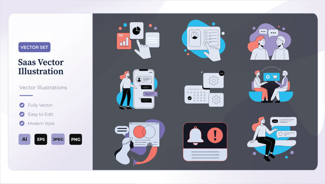 Saas vector illustration for digital marketing and technology