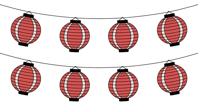 Colorful paper lanterns hanging on string lights for festive decoration