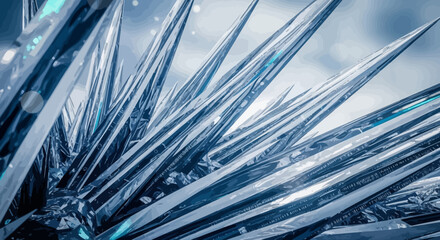 Sharp blue crystalline spikes forming an abstract icy background © nana