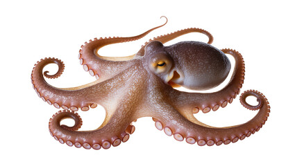 Brown octopus with curled tentacles and suckers © Andrei