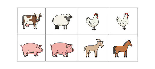 Fototapeta premium Farm animals illustration grid