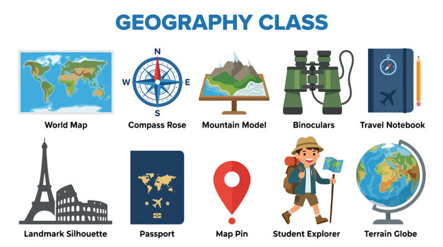 Back to school education school supplies for geography class items