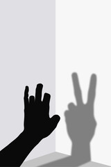 Fototapeta premium War and Peace Concept with Hand Shadow, Victory Sign, Injury, Wound, Bomb Damage and Conflict Symbolism Illustration